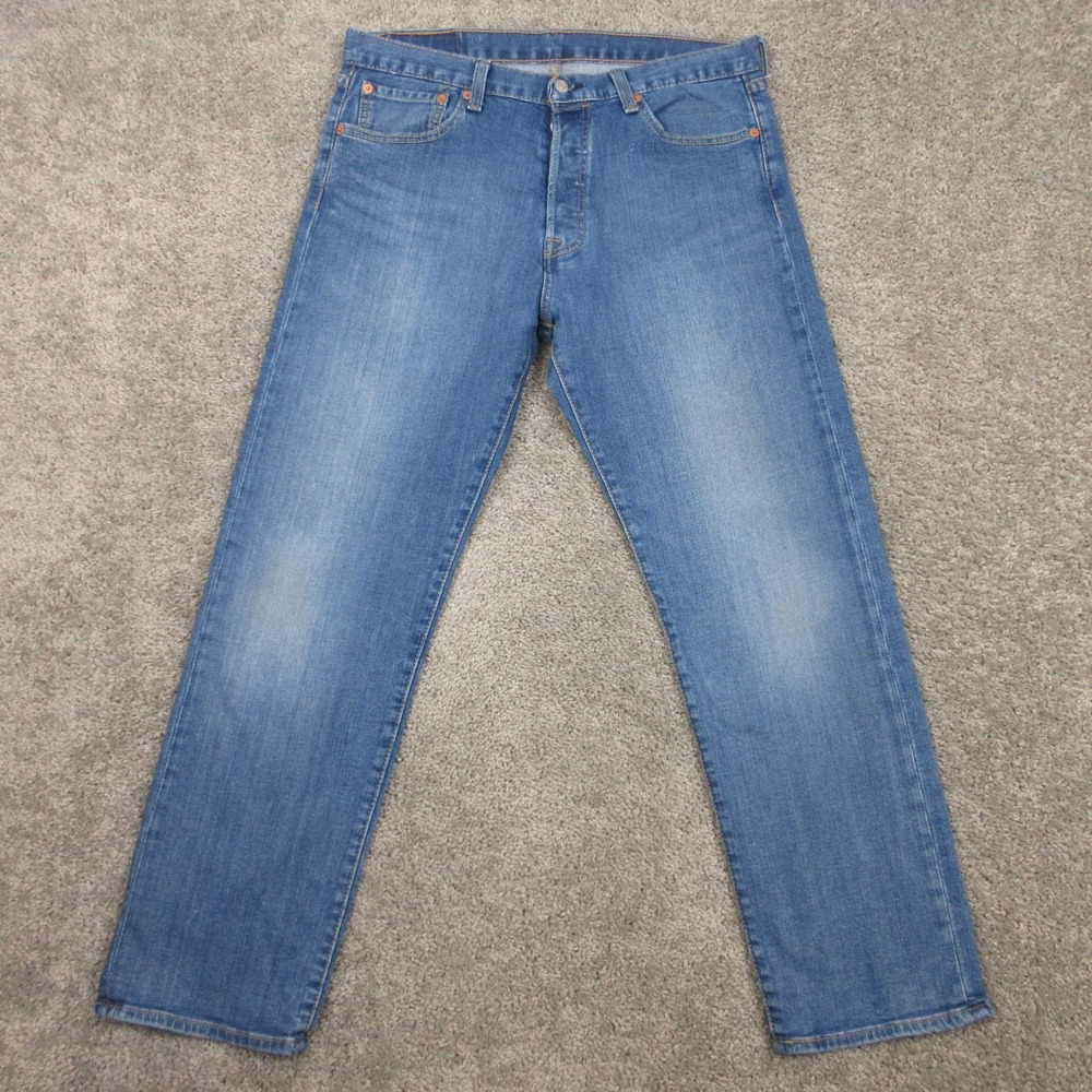 Levis Jeans Mens 34x30 Blue 501 Button Fly Original Straight Faded Denim Pants